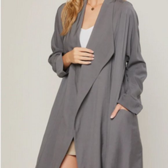 Bluivy Gray Oversized Drape Front Trench Duster Size S/M - Picture 1 of 10